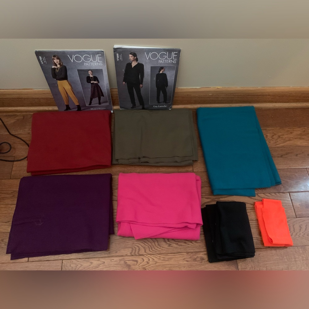 Fabric ribbing lot w new patterns 9pc for sewing vintage material huge